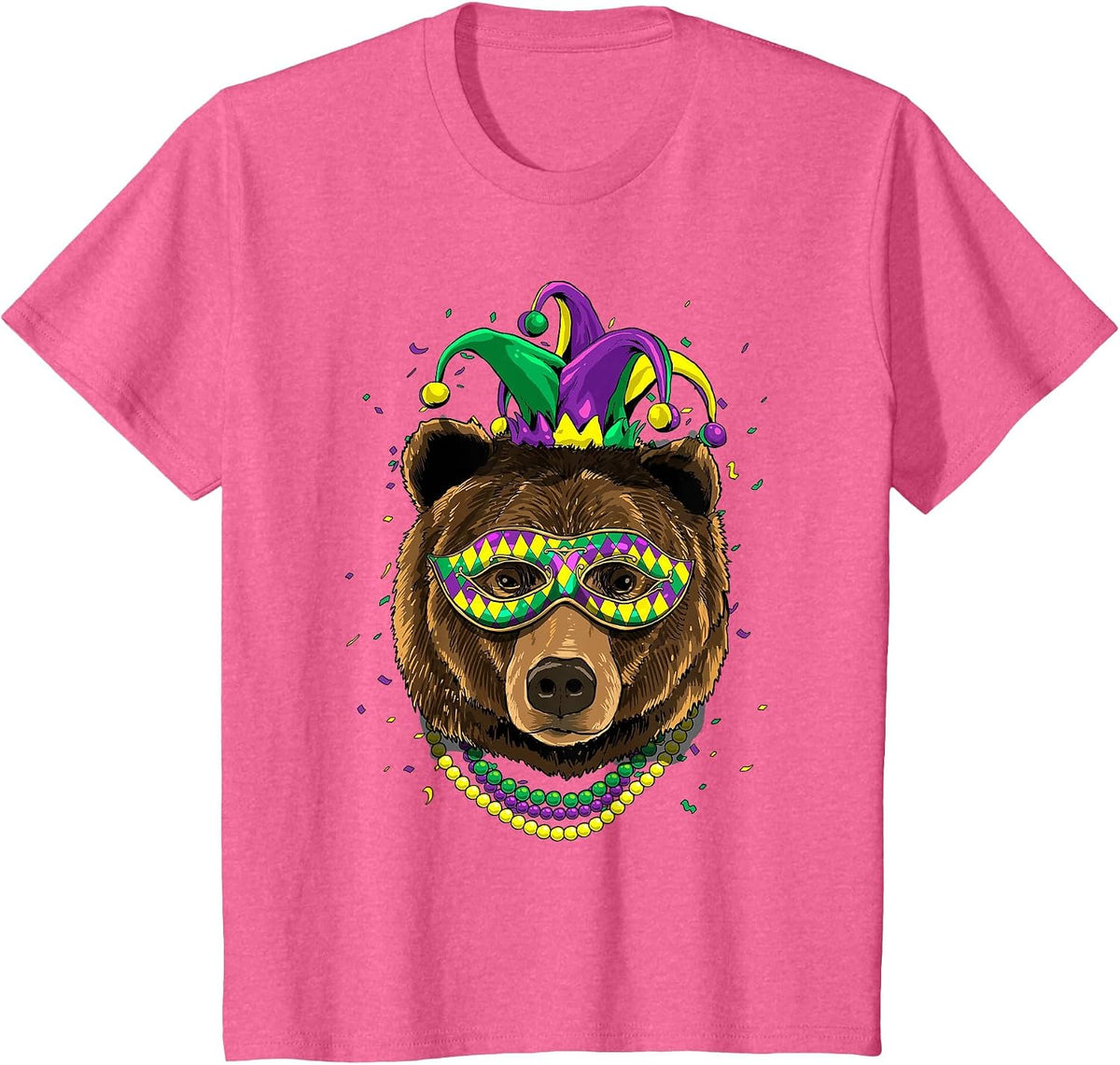 Bear Animal Lover Cute Mardi Gras Carnival Jester T-Shirt, Youth, Pink Heather, 4T - As Pictured