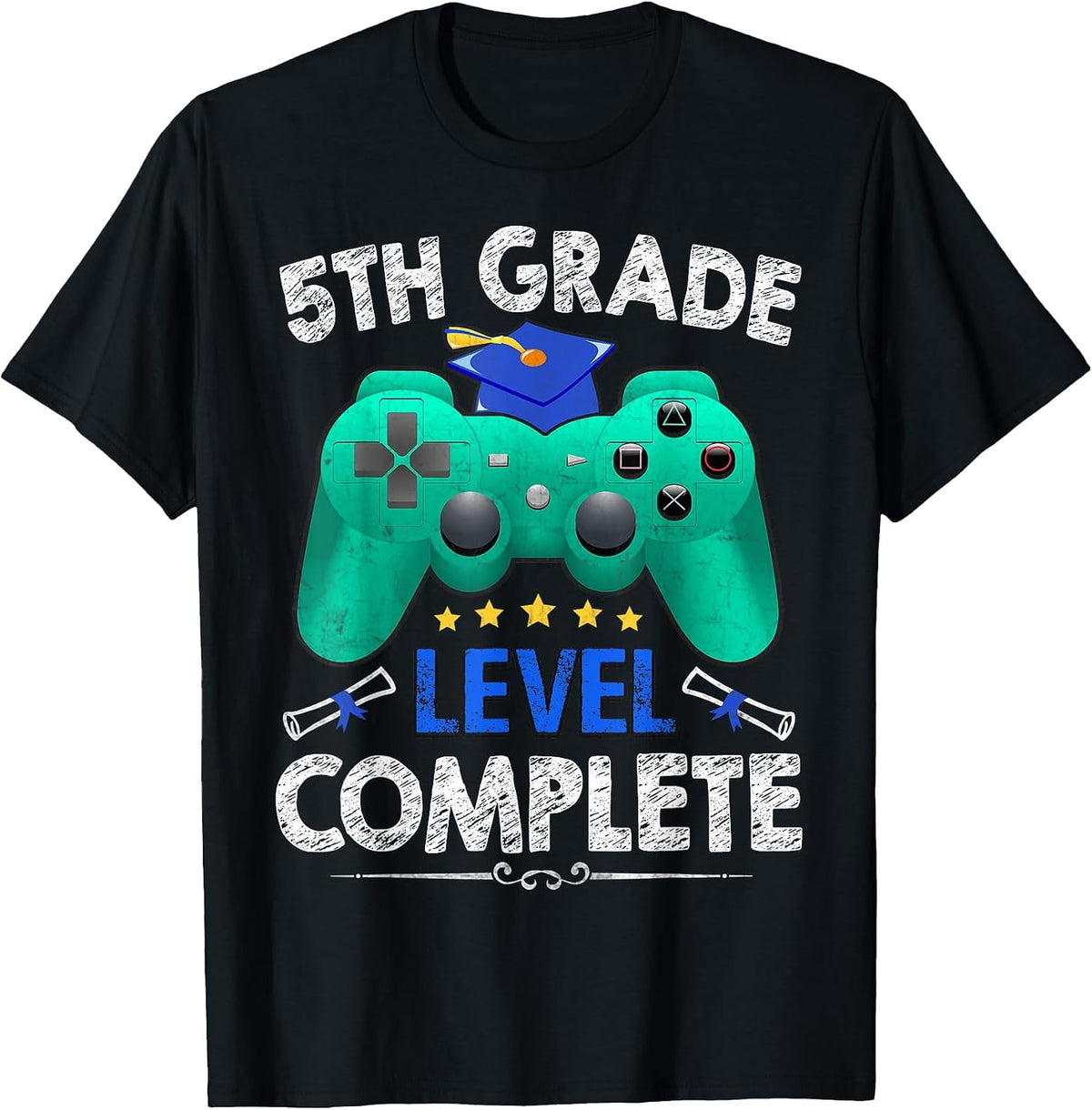 5th Grade Level Complete Tee Gamer Class of 2025 Graduation T-Shirt - Black