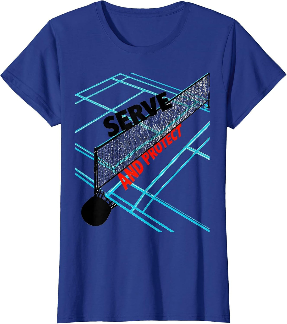 Women's Serve And Protect New Wave Typography Racket Sport Player T-Shirt - Royal Blue