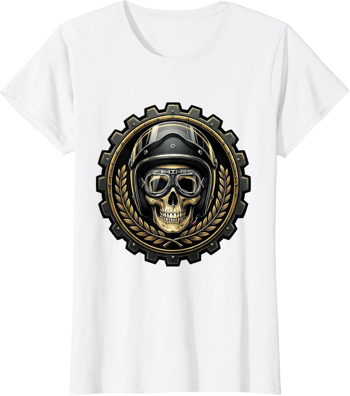 Skull Motorcycle Helmet and Goggles Biker Graphic T-Shirt - White