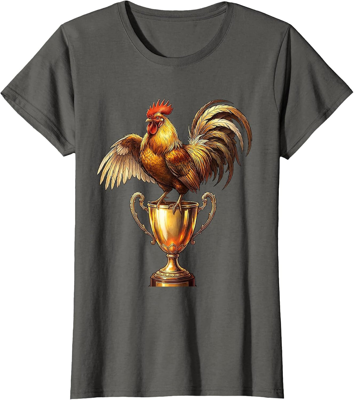 Women's Champion Chicken Perched on Trophy Cup T-Shirt - Asphalt Grey