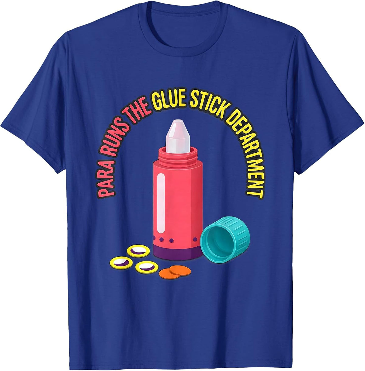 Men's PARA Runs The Glue Stick Department Funny Paraeducator Back T-Shirt - Royal Blue