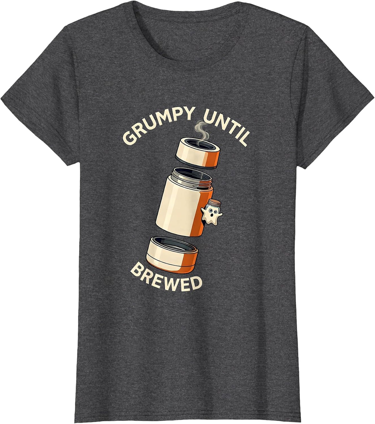 Women's Grumpy Until Brewed Funny Halloween Ghost Coffee Lover T-Shirt - Dark Heather Grey