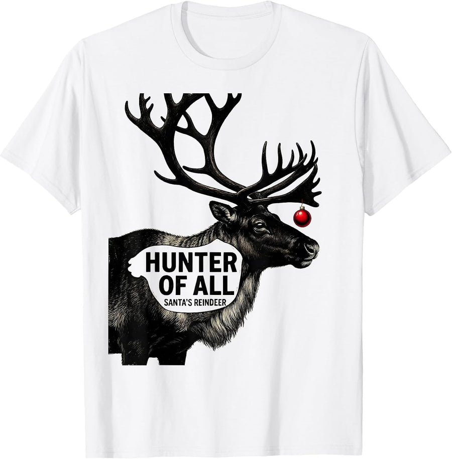 Men's Hunter Of All Santa's Reindeer Funny Retro Christmas Deer T-Shirt - White