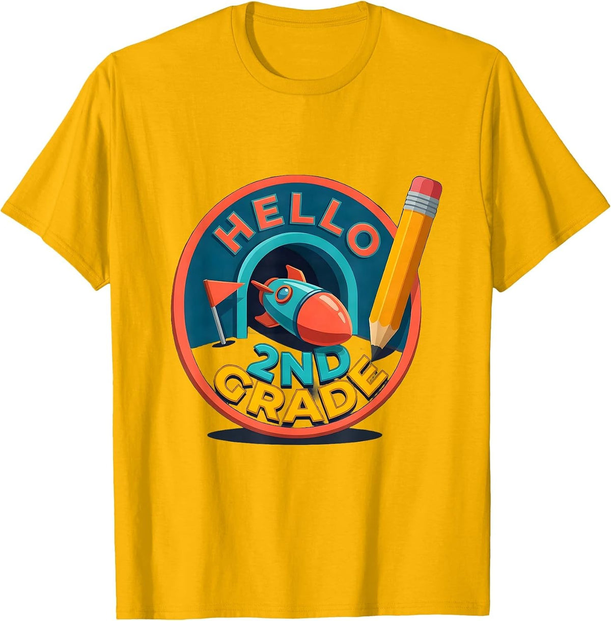 Hello, 2nd Grade Flat Vector Back To School Gamer Boy T-Shirt - Golden Yellow