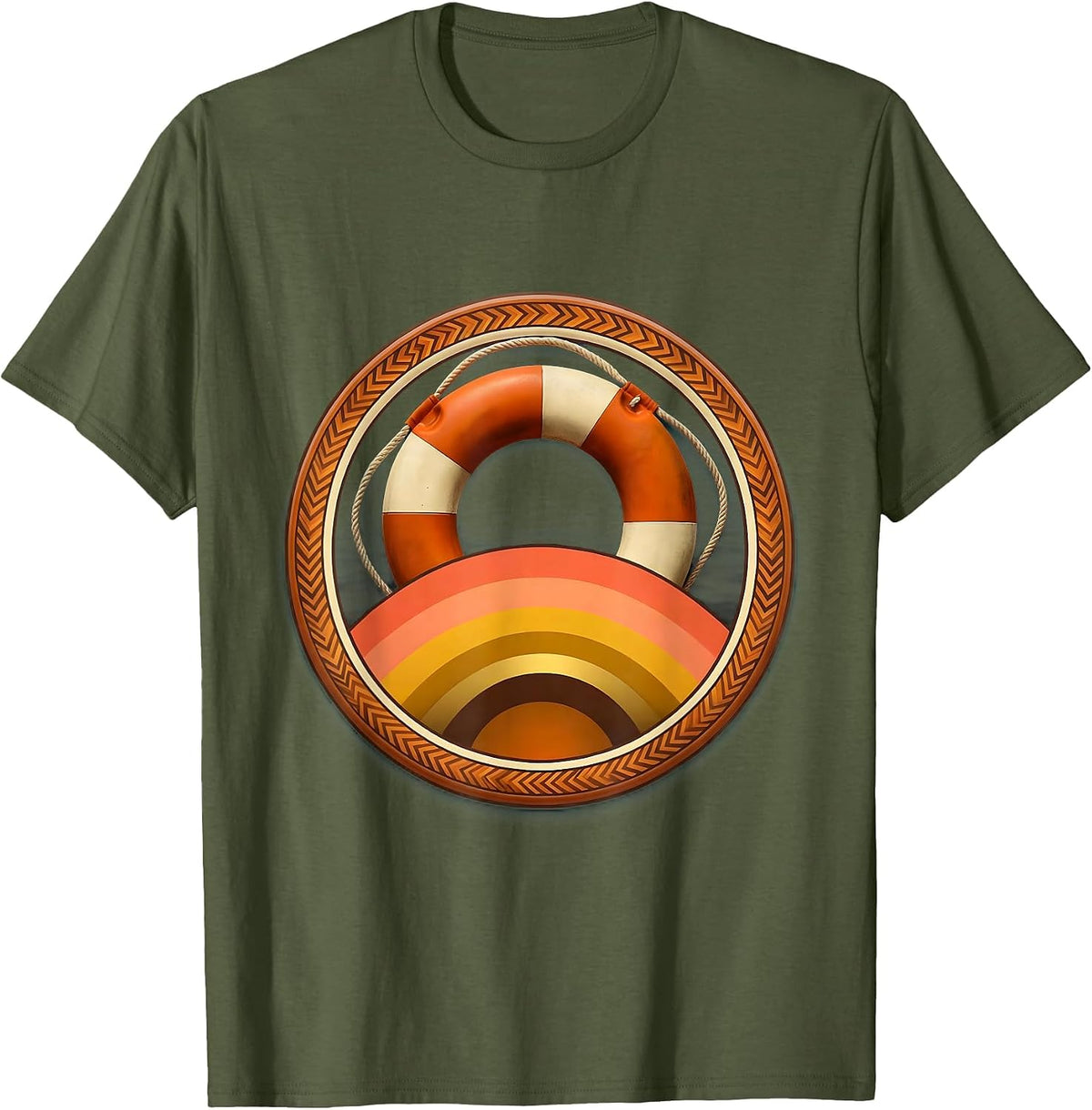 School Counselor Life Preserver Graphic Tee T-Shirt - Olive Green