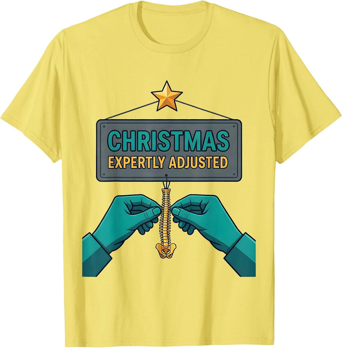 Men's Christmas, Expertly Adjusted Funny Chiropractor Christmas T-Shirt - Lemon Yellow