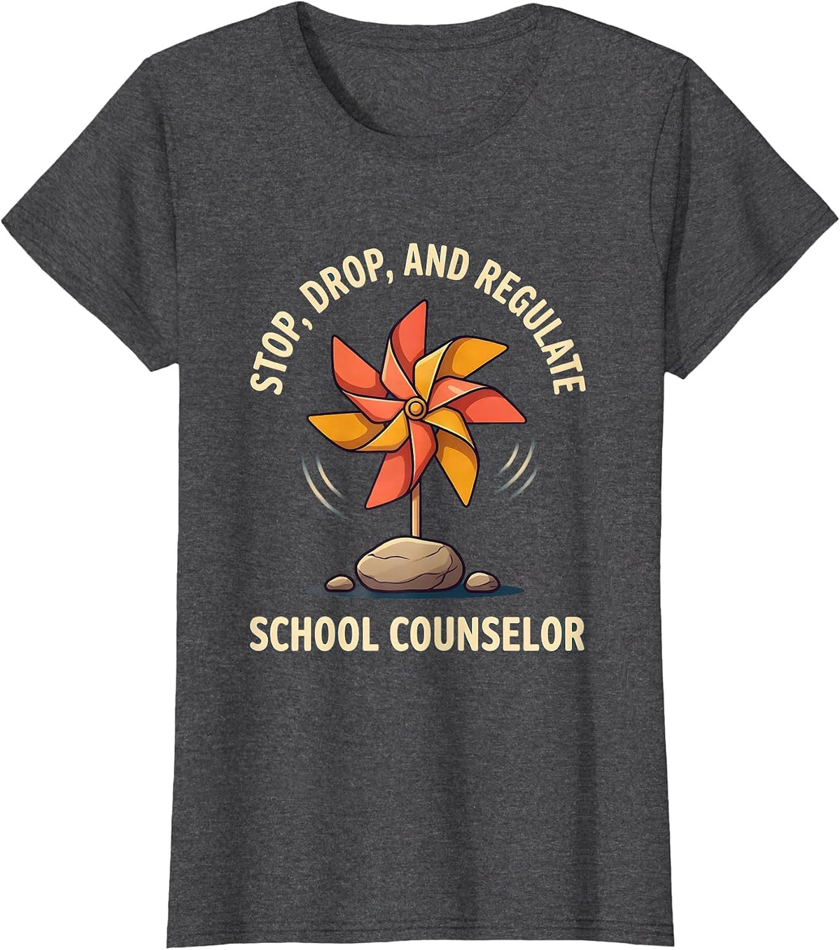 Women's Stop Drop And Regulate School Counselor T-Shirt - Dark Heather Grey
