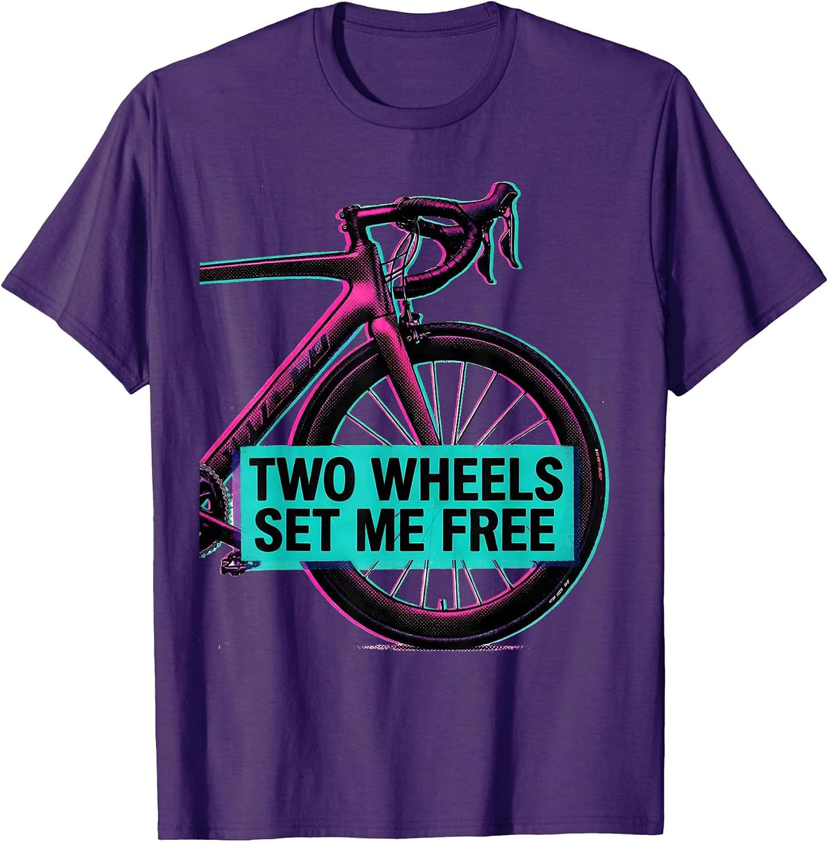 Men's Two Wheels Set Me Free Cycling Design T-Shirt - Purple