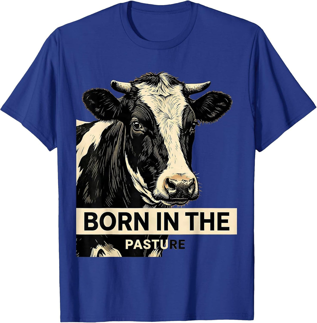 Men's Born in the Pasture Cow Print Design T-Shirt - Royal Blue