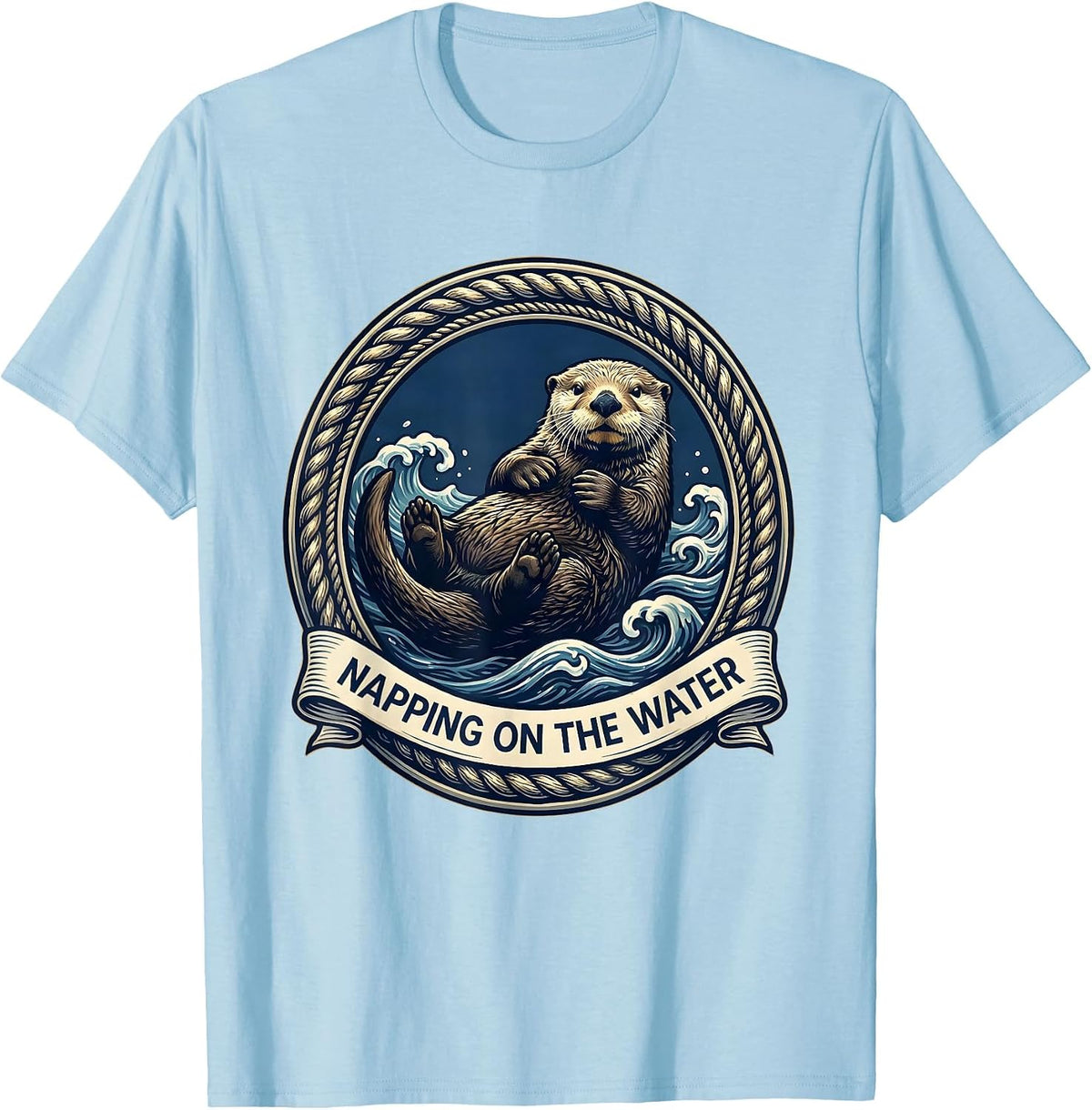 Men's Napping on the Water Sea Otter Design T-Shirt - Baby Blue