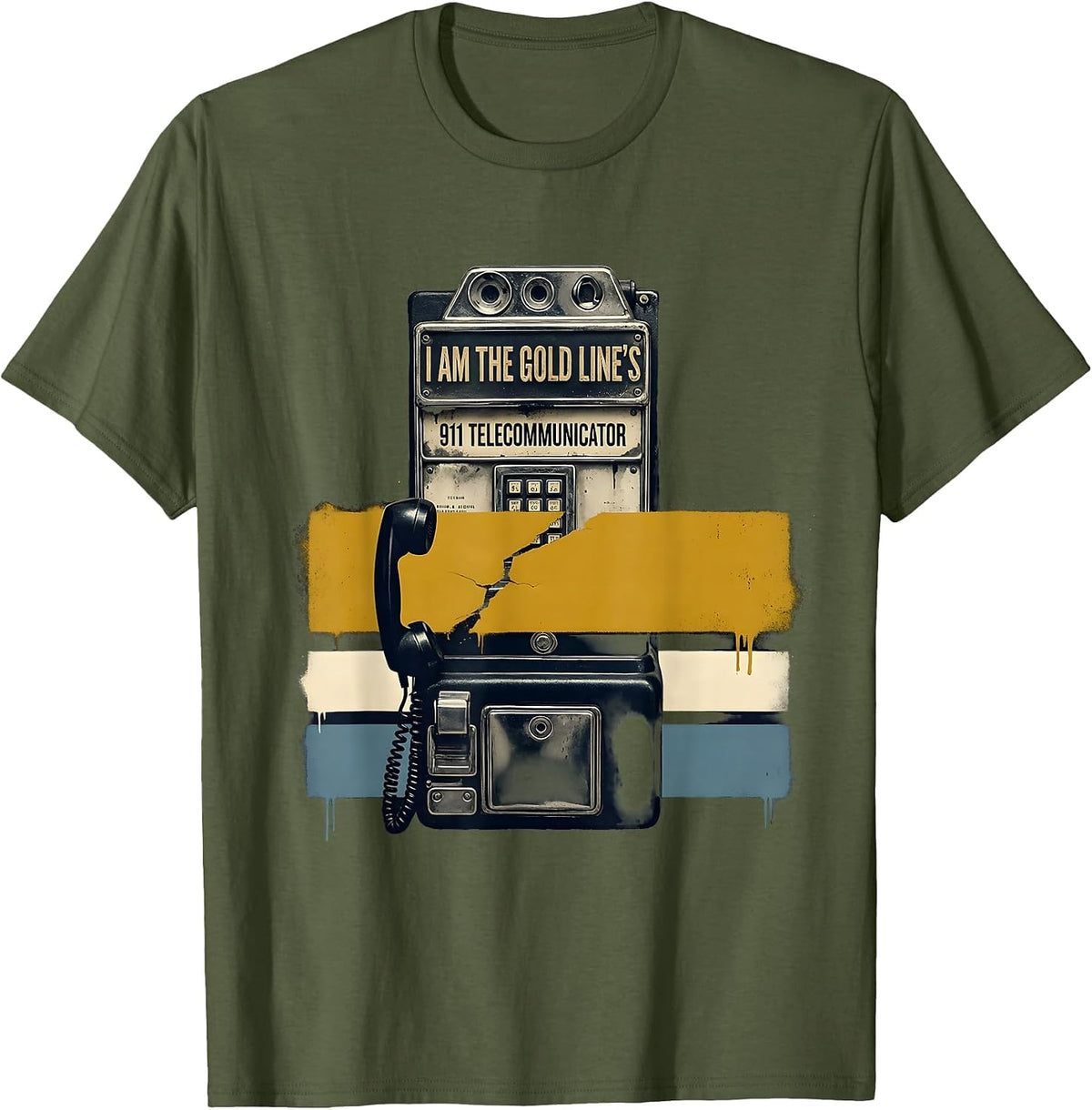 Men's I Am The Gold Line's 911 Telecommunicator Vintage T-Shirt - Olive Green