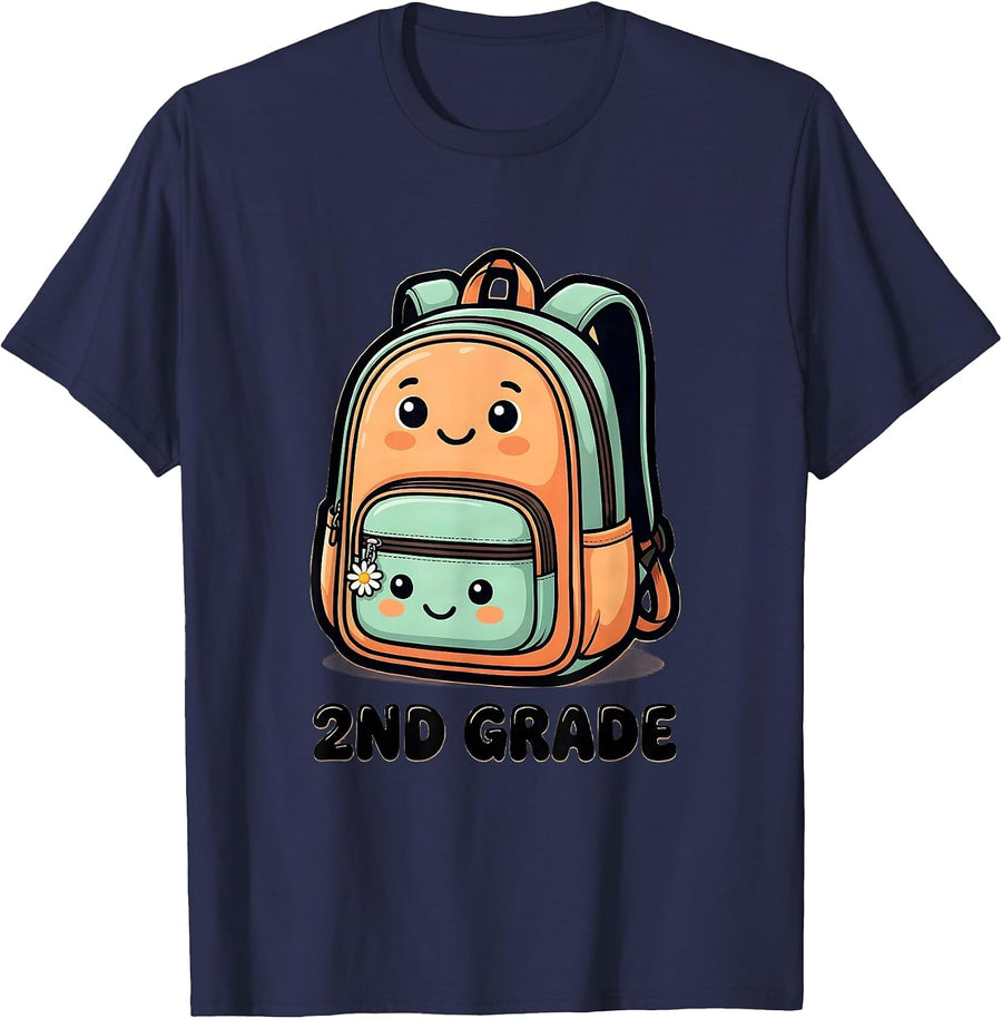 2nd Grade Groovy Back To School First Day of Second Grade T-Shirt - Navy Blue