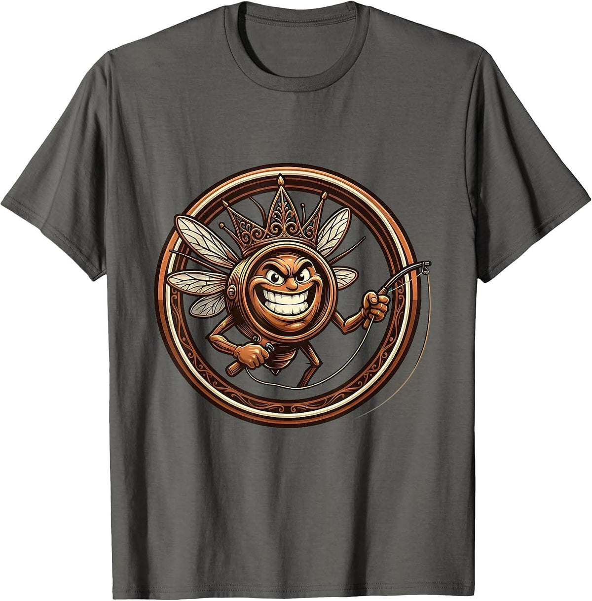 Fly Fishing Reel Filigree Illustration T-Shirt - Asphalt Grey
