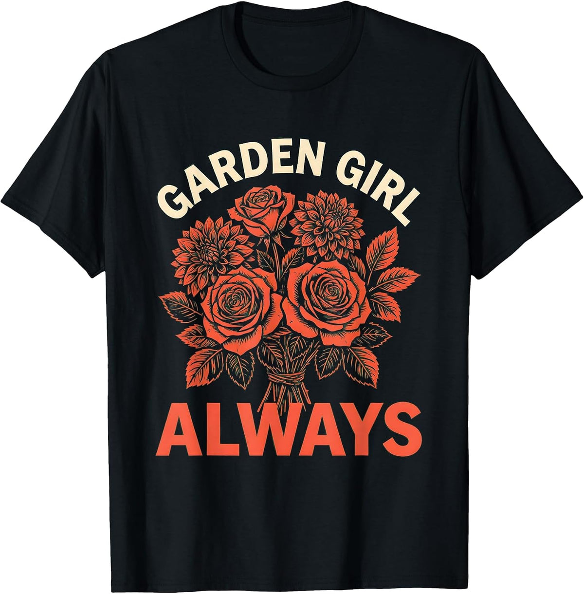 Men's Garden Girl Always Floral Fashion Design T-Shirt - Black