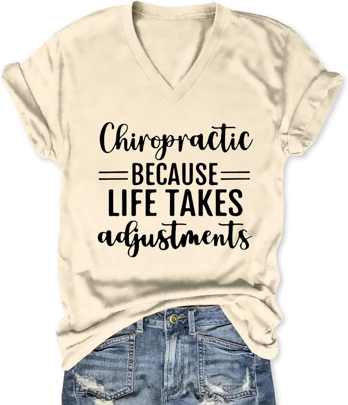 Chiropractor Shirt for Women Physiotherapist T Shirt Funny Letter Printed V Neck Summer Top Novelty Graphic Tee - Beige