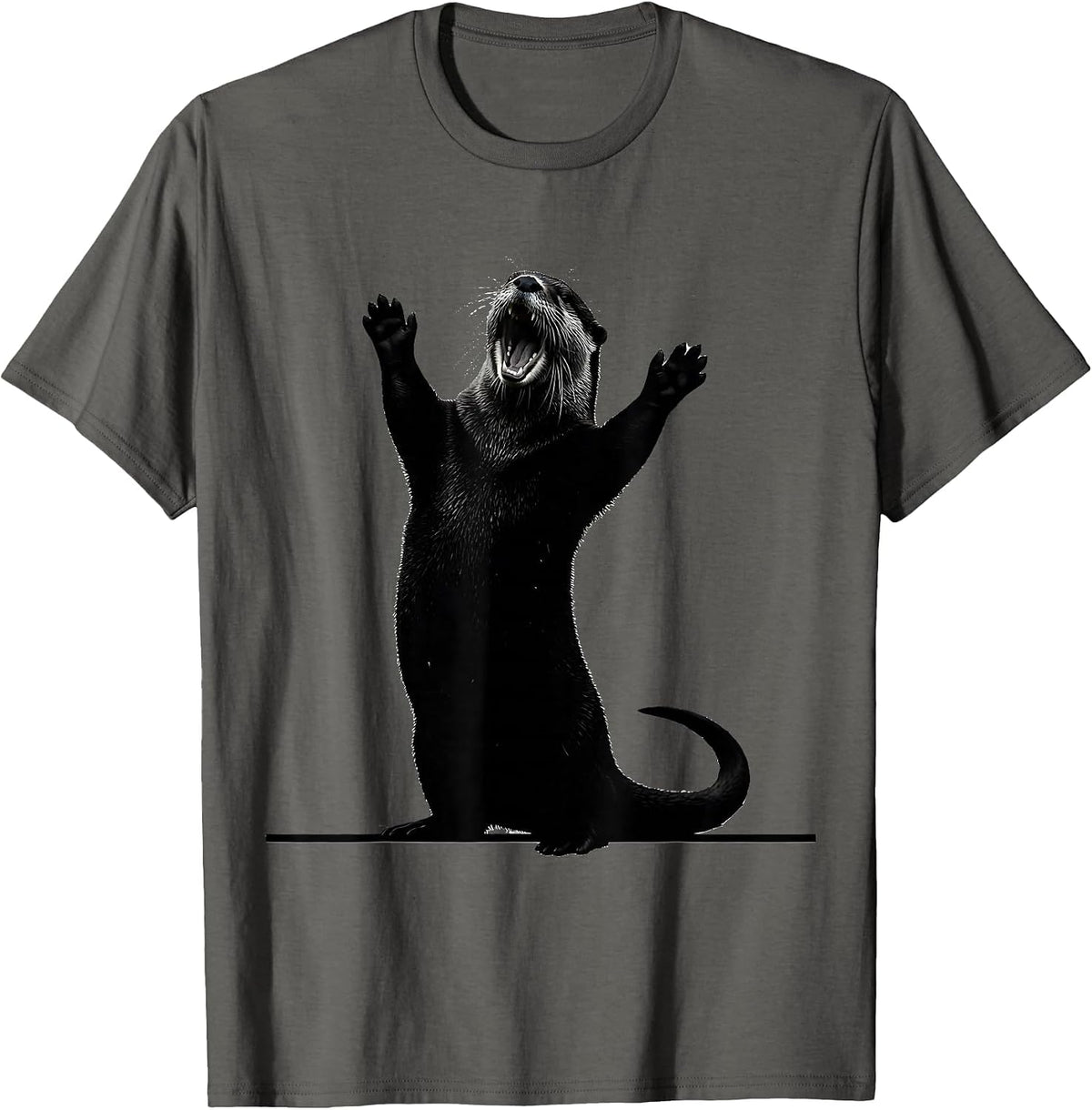 Otter Yawn Silhouette Funny Otter Lover Gift T-Shirt - Asphalt Grey