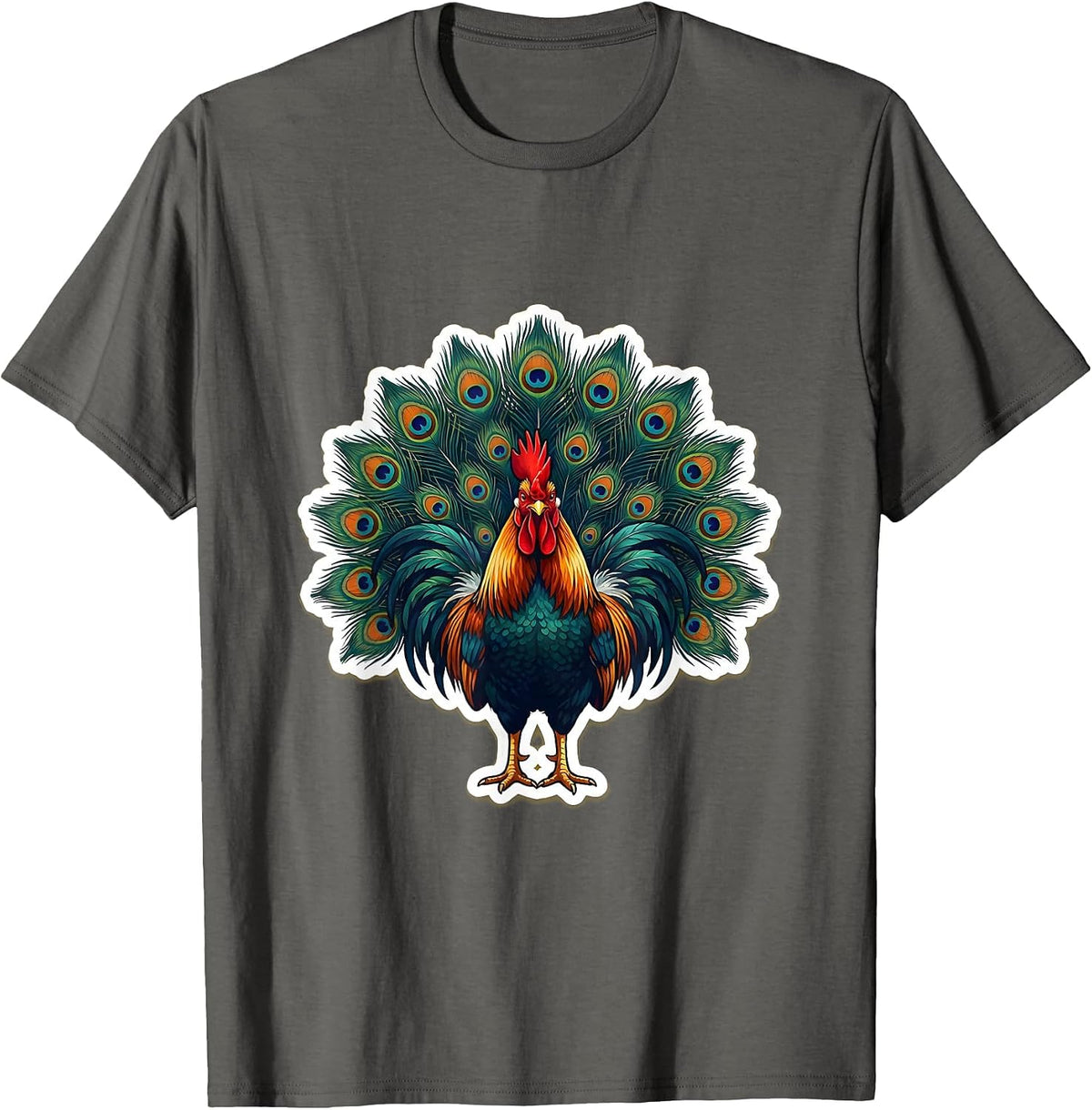Men's Rooster Peacock Fan Display Graphic T-Shirt - Asphalt Grey