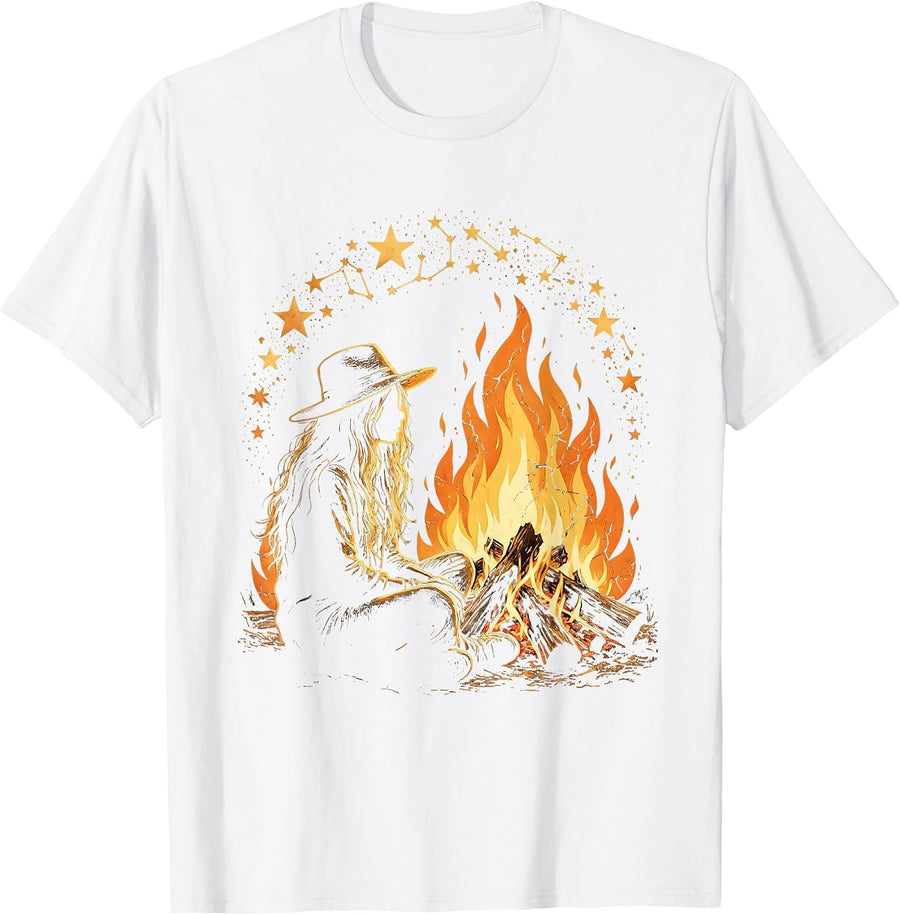 Men's Fall Bonfire Night Sky Stargazing Campfire Design T-Shirt - White