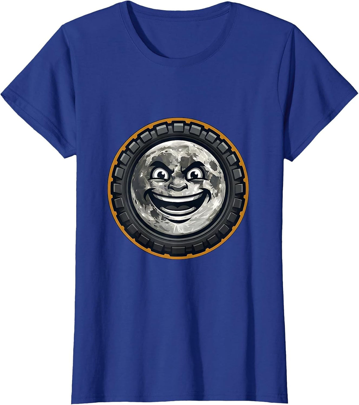 Women's Moon Motorcycle Tire Tread Graphic Design T-Shirt - Royal Blue