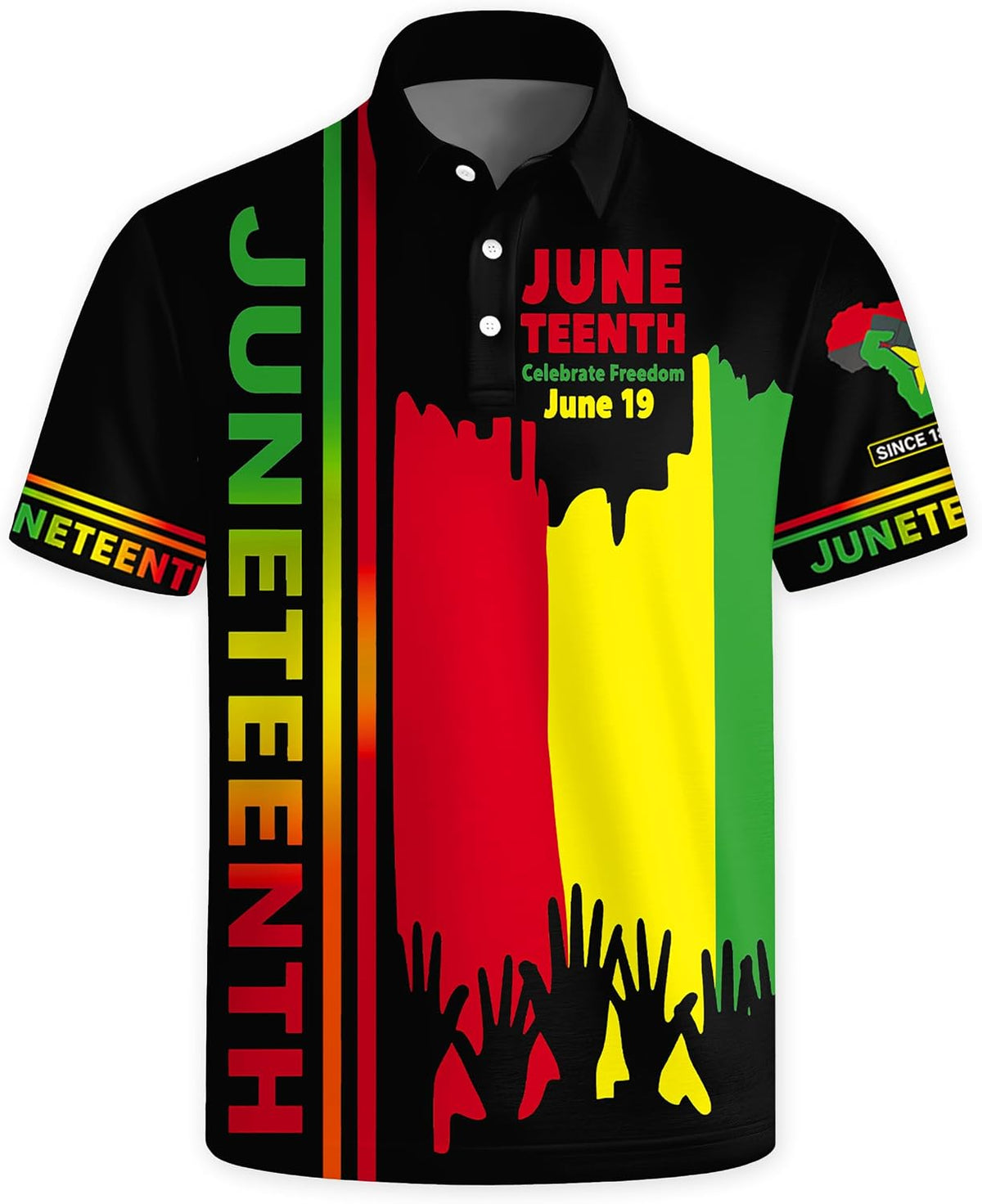 Mens Juneteenth Golf Shirt Holiday Party Short Sleeve Black Freedom Polo Tops - Freedom Hands