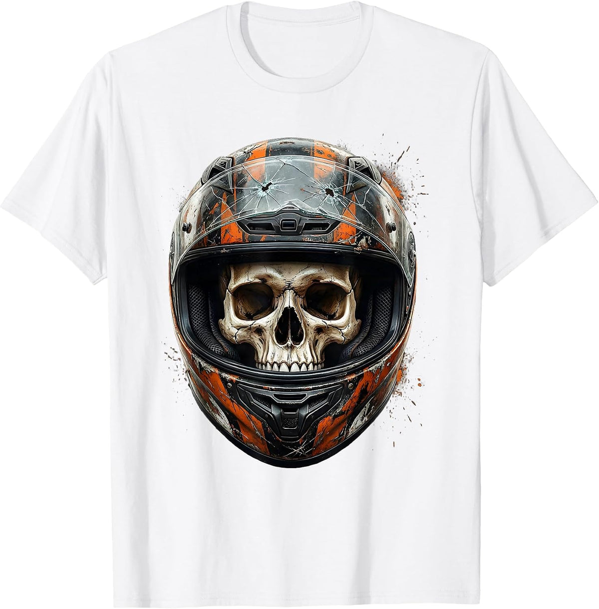 Men's Skull Full-Face Motorcycle Helmet Graphic T-Shirt - White