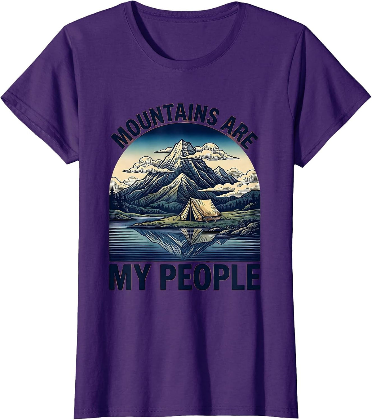 Women's Mountains Are My People Camping Design T-Shirt - Purple