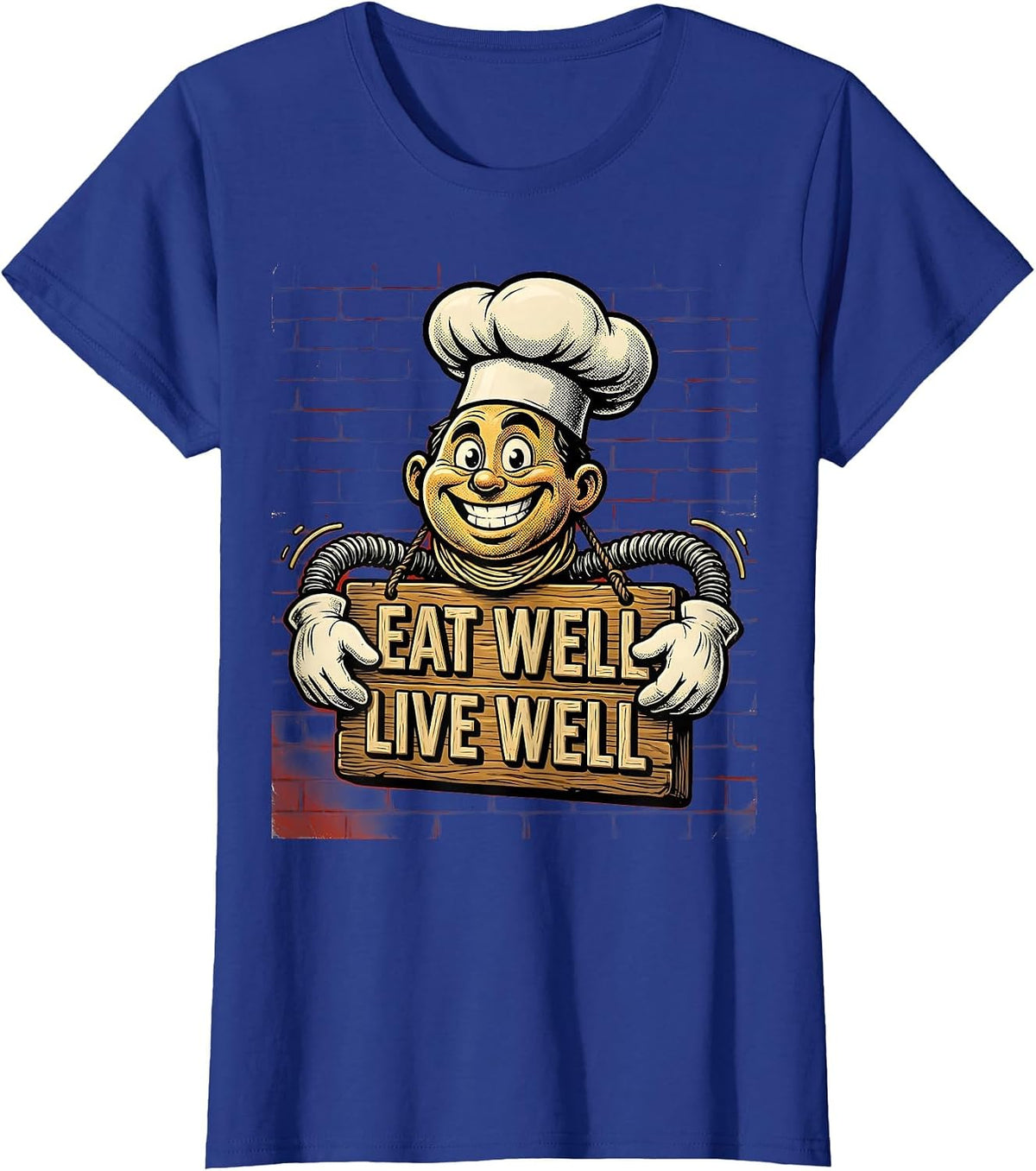 Women's Eat Well Live Well Chef Culinary Design T-Shirt - Royal Blue
