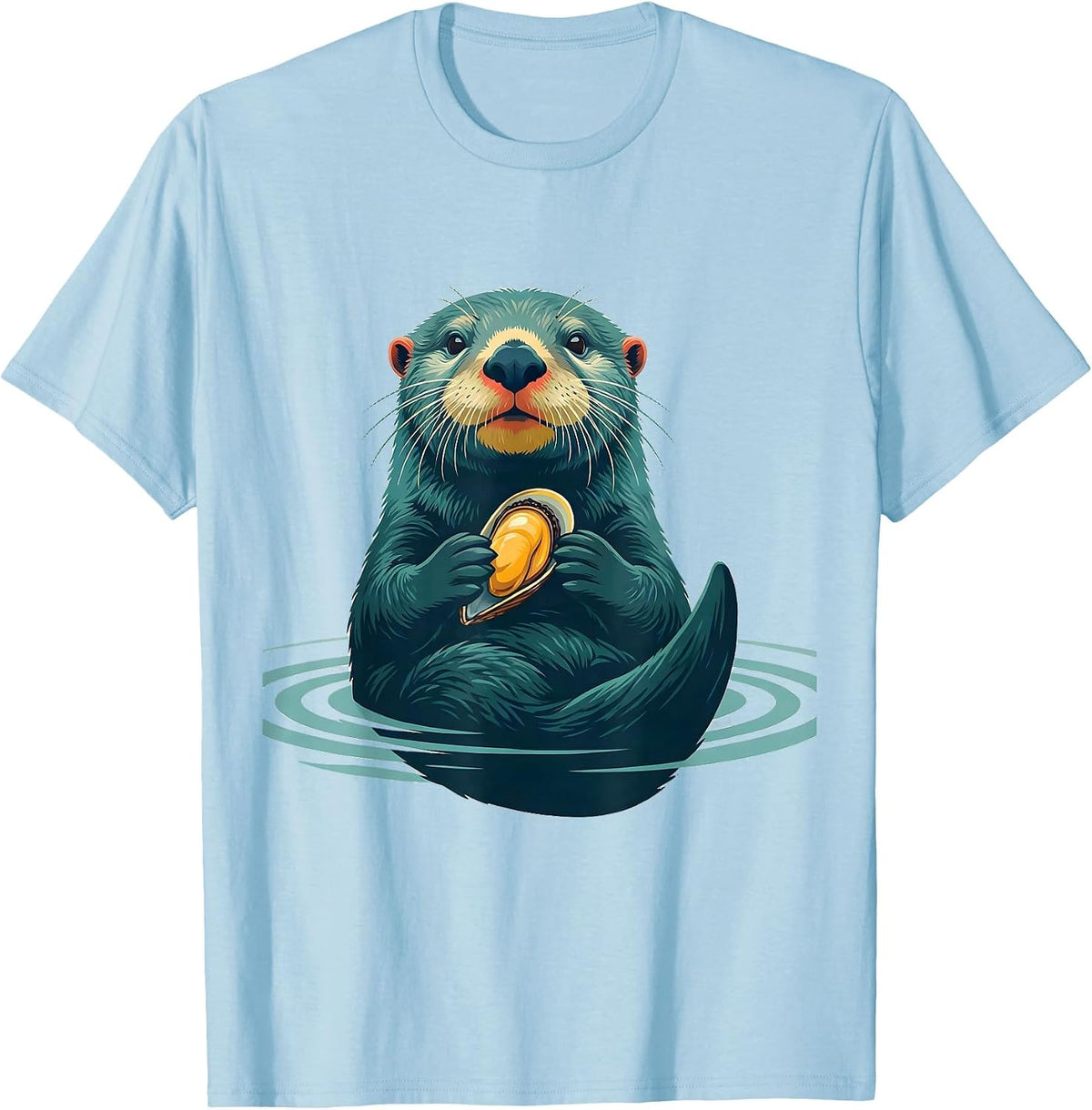 Men's Sea Otter Mussel Flat Vector Funny Otter Lover Gift T-Shirt - Baby Blue