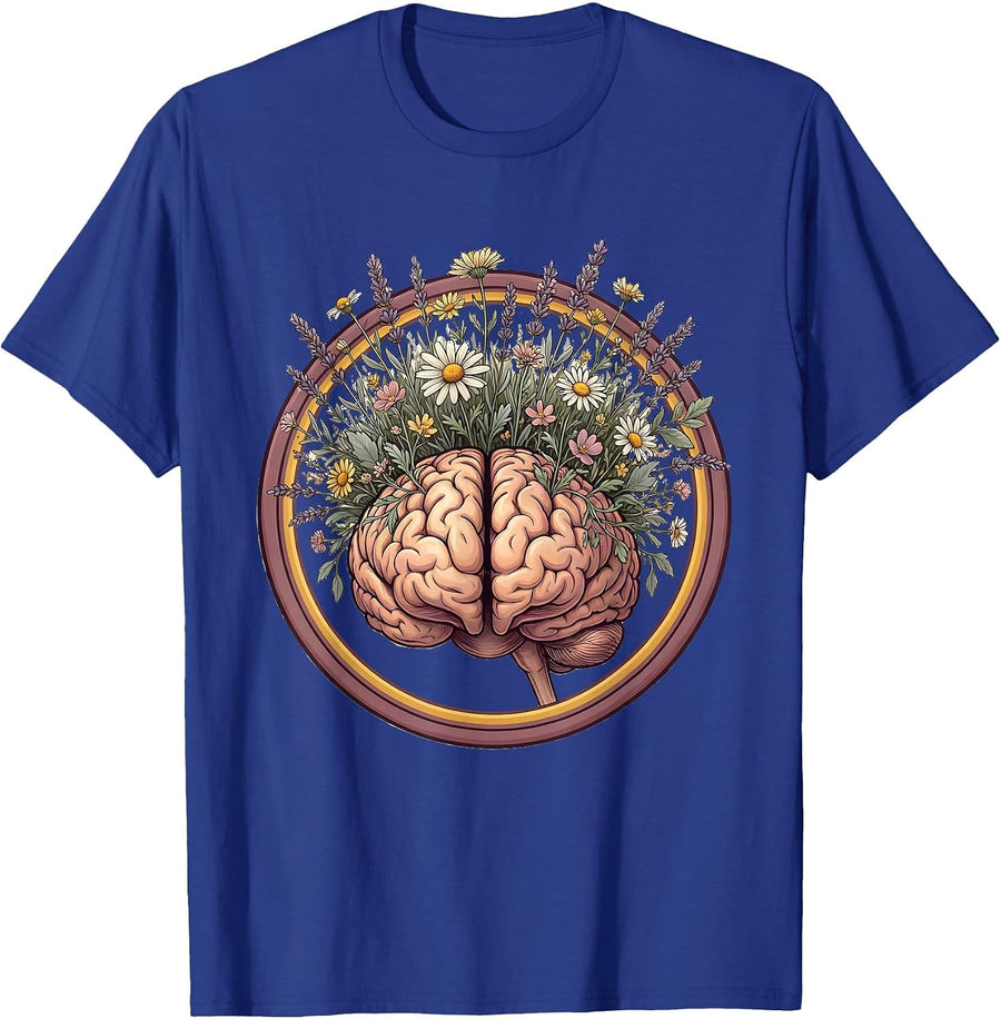Autism Awareness Wildflower Brain Illustration T-Shirt - Royal Blue