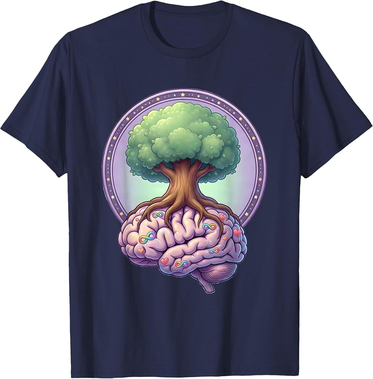 Autism Awareness Tree Brain Roots Illustration T-Shirt - Navy Blue