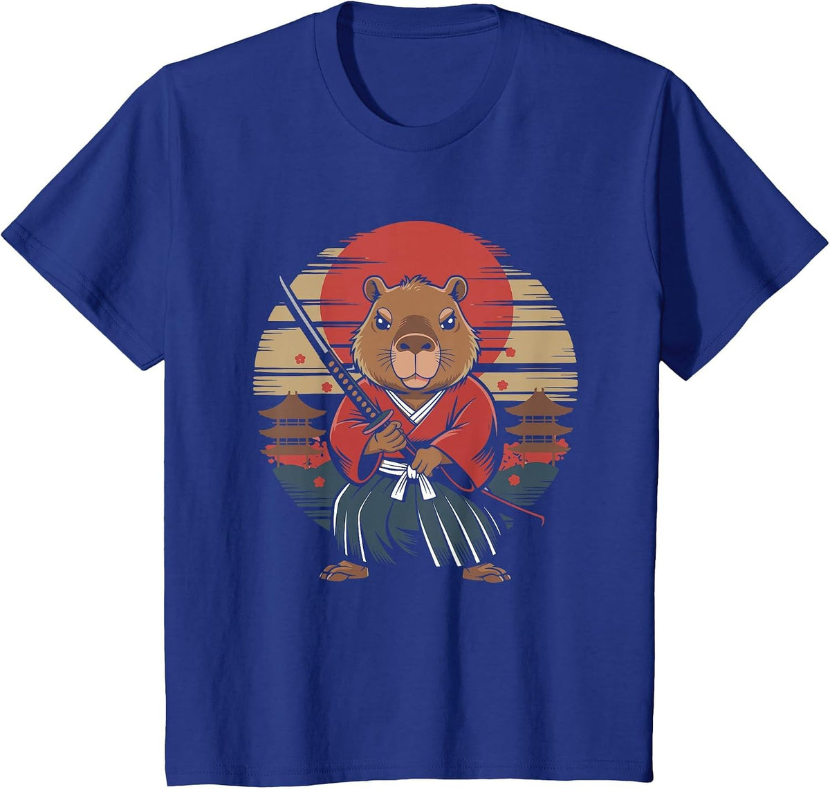 Japanese Samurai Capybara T-Shirt - Royal Blue