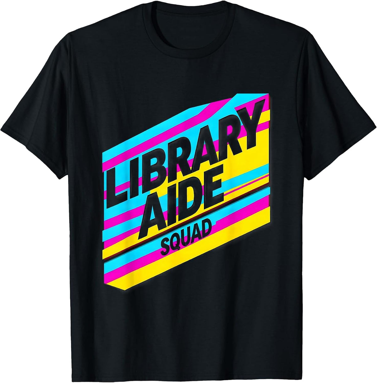 Men's Library Aide Squad New Wave Typography Back To School Staff T-Shirt - Black