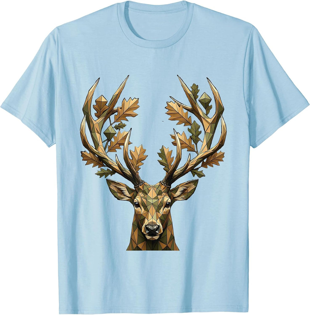 Camo Deer Antlers Oak Leaves Hunting Design T-Shirt - Baby Blue