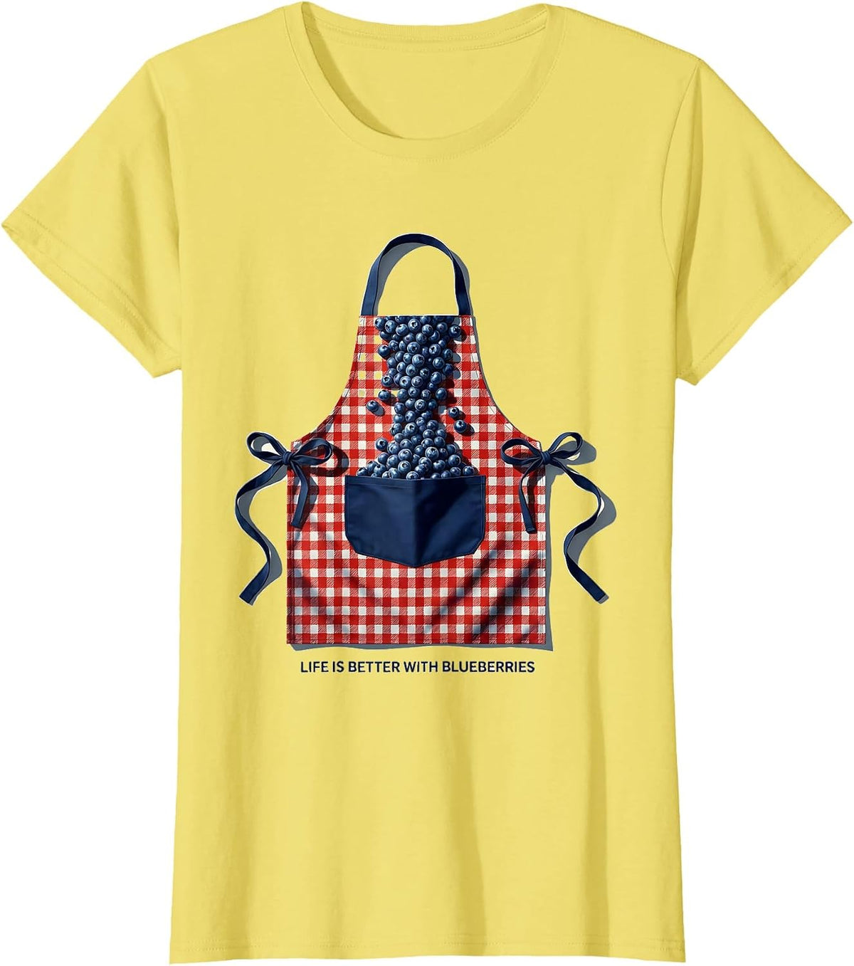Life Is Better With Blueberries Red White Blue Design T-Shirt - Lemon Yellow