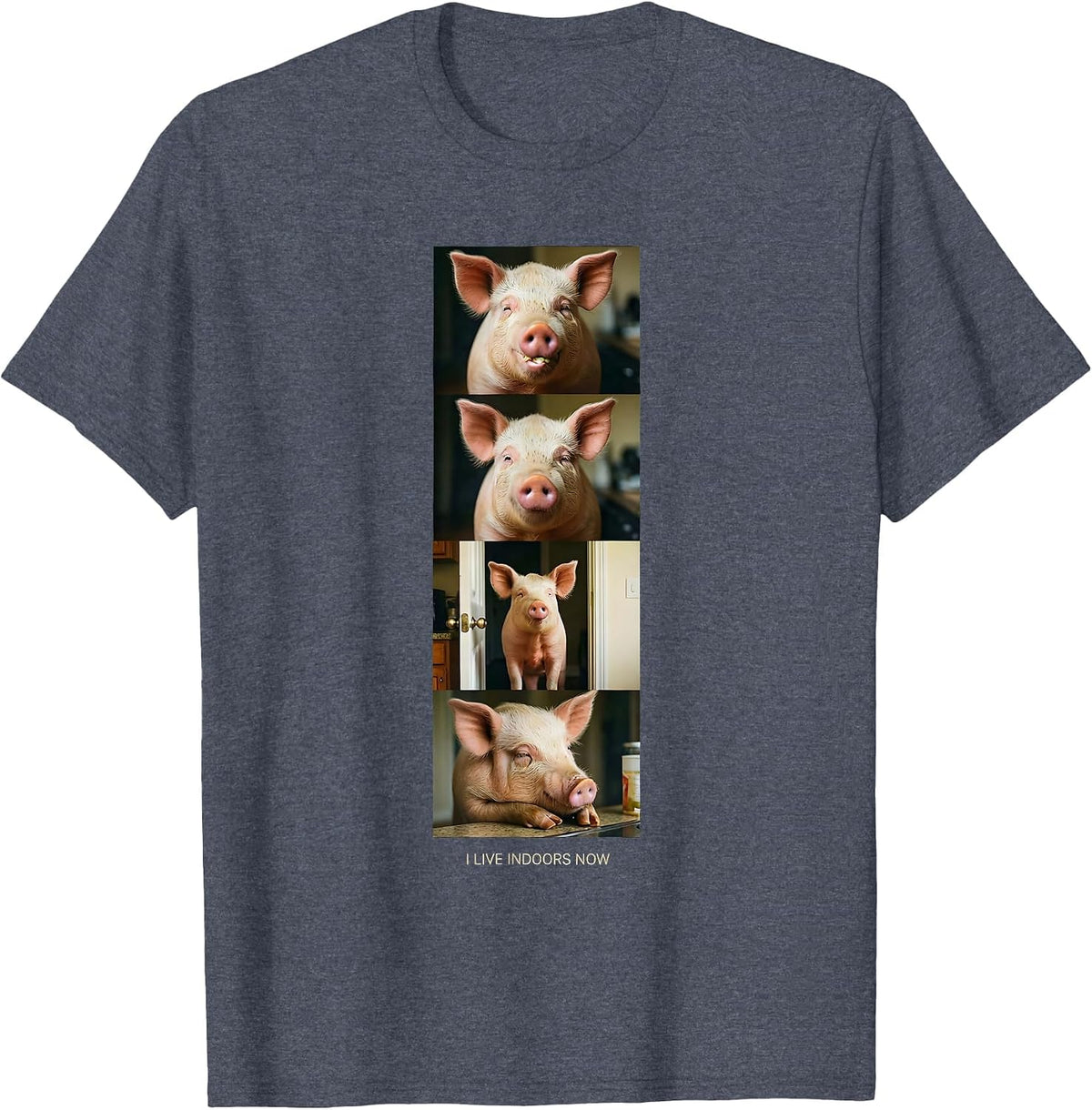 I Live Indoors Now Funny Pig Lover Pet Pig Owner Humor T-Shirt - Heather Blue