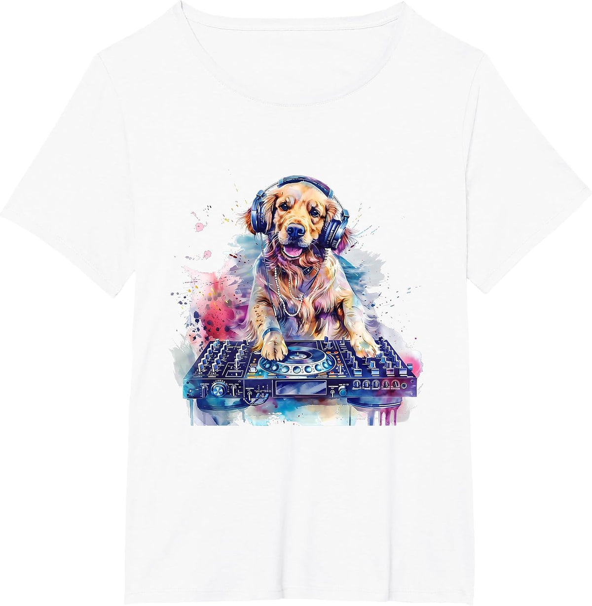 Dog Music DJ EDM Techno Turntable DJ Dog Artwork Beatmaker T-Shirt - White