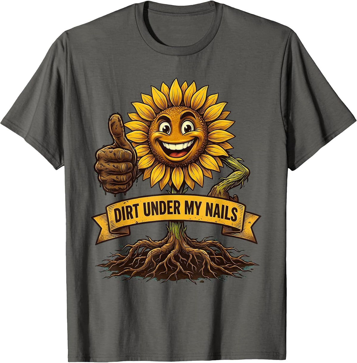 Men's Dirt Under My Nails Flower Gardener Design T-Shirt - Asphalt Grey