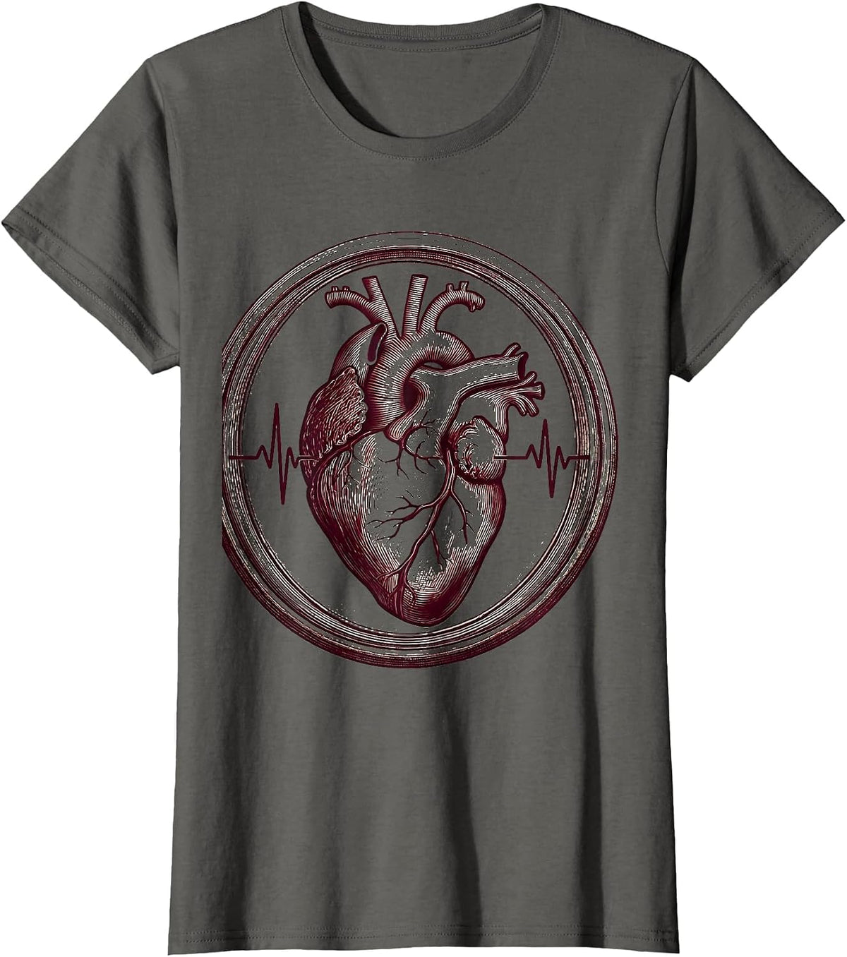 Women's Anatomical Heart Exercise Pulse Physical Therapy T-Shirt - Asphalt Grey
