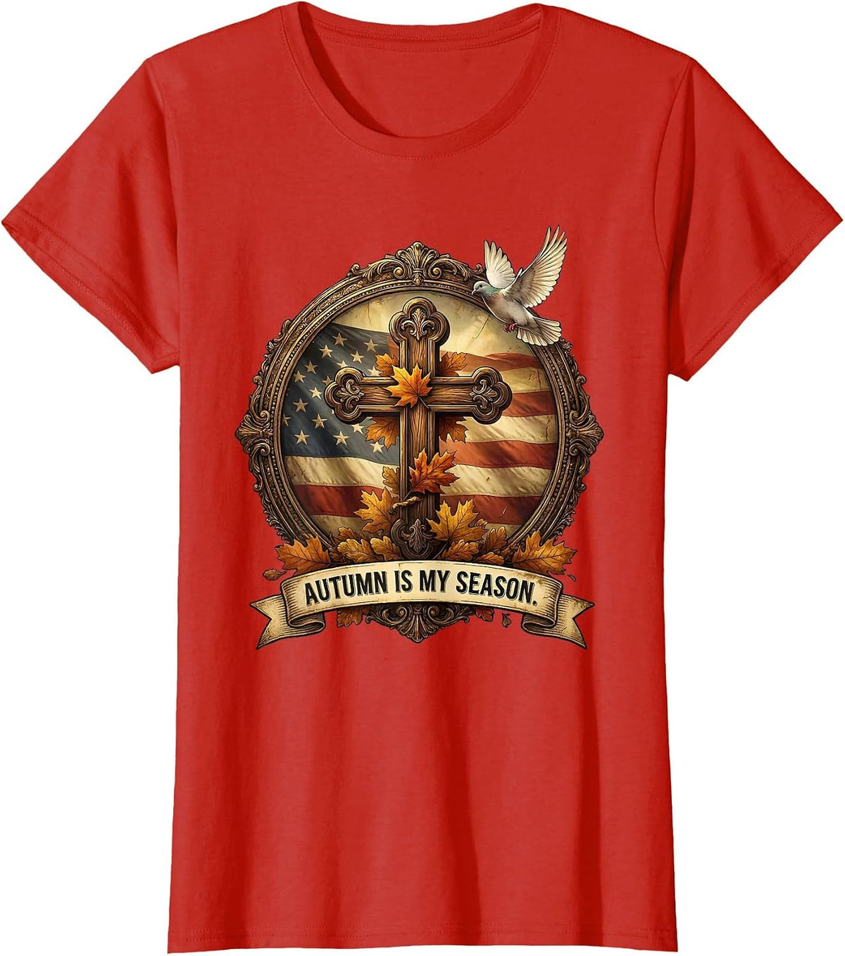Autumn Is My Season Fall Leaves Nature Design T-Shirt - Red