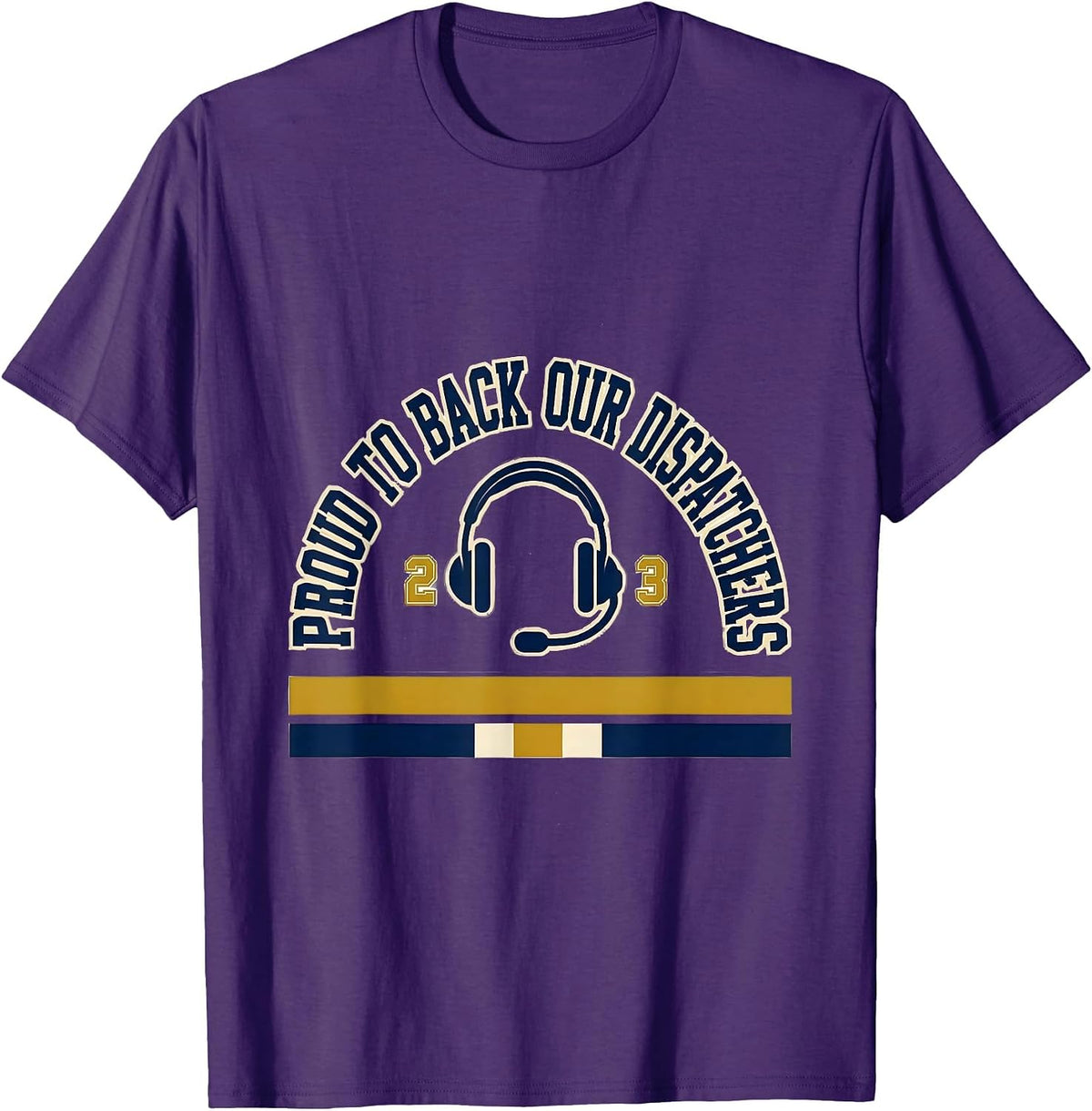 Men's Proud To Back Our Dispatchers Thin Gold Line Flag Supporter T-Shirt - Purple