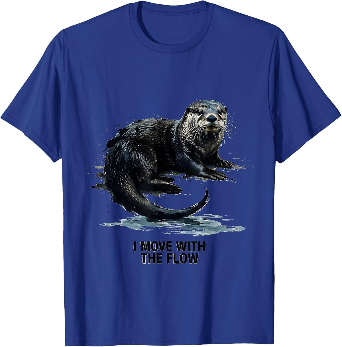 I Move With The Flow Ink Brush Sea Otter Nature Humor T-Shirt - Royal Blue