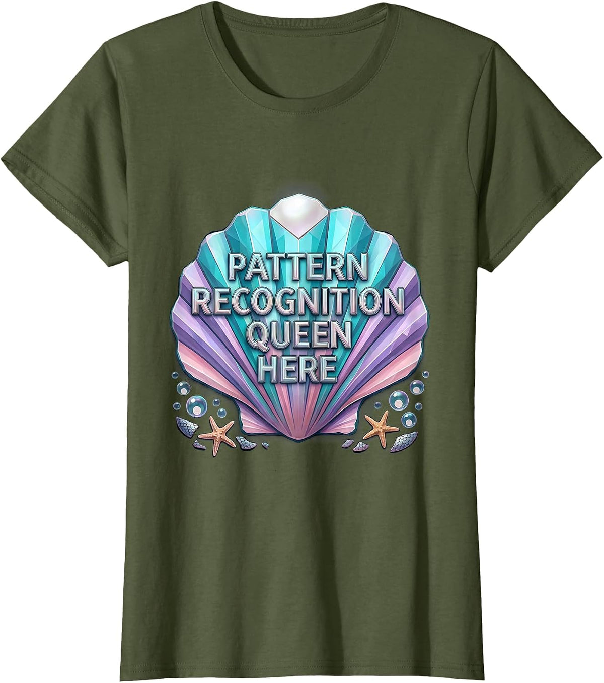 Women's Pattern Recognition Queen Autism Awareness Design T-Shirt - Olive Green