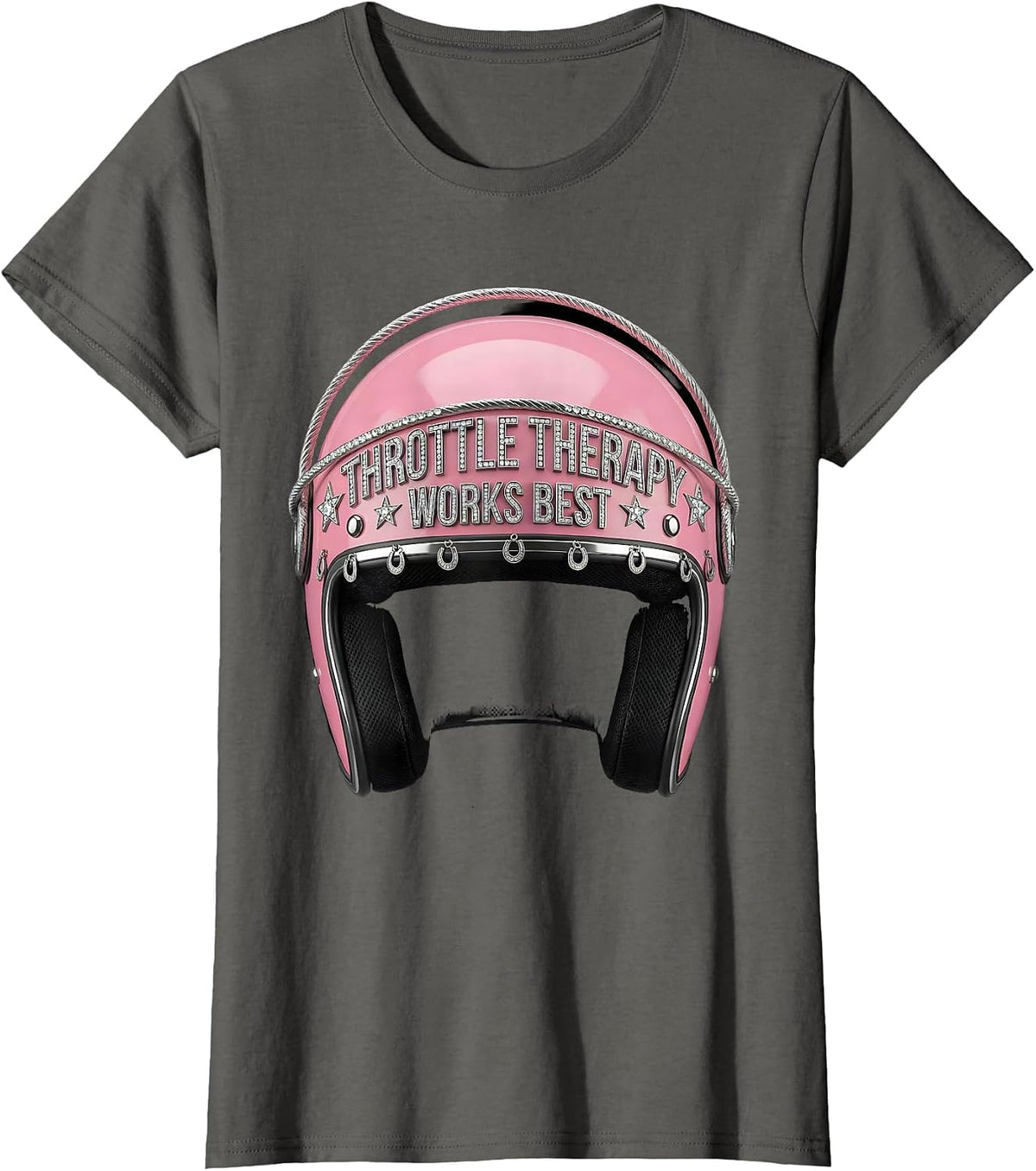 Women's Throttle Therapy Works Best Motorcycle Design T-Shirt - Asphalt Grey