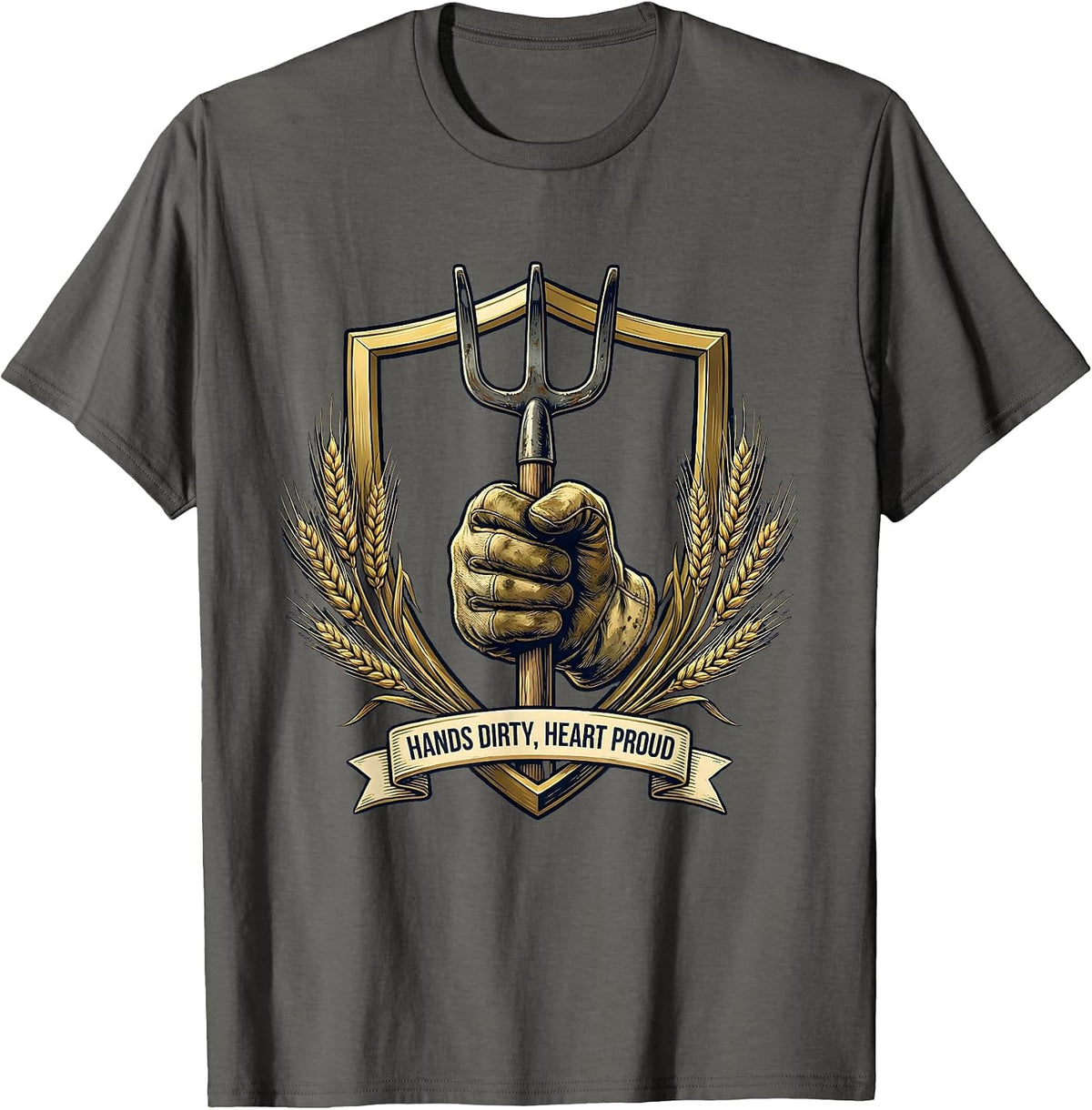Hands Dirty Heart Proud Hard Worker Design T-Shirt - Asphalt Grey