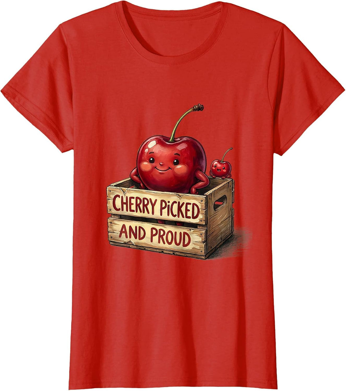 Women's Cherry Picked and Proud Fun Cherry Design T-Shirt - Red