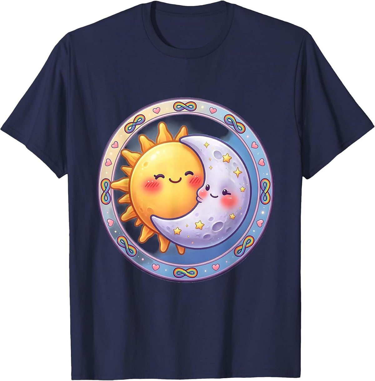 Men's Autism Awareness Sun and Moon Shared Orbit Design T-Shirt - Navy Blue