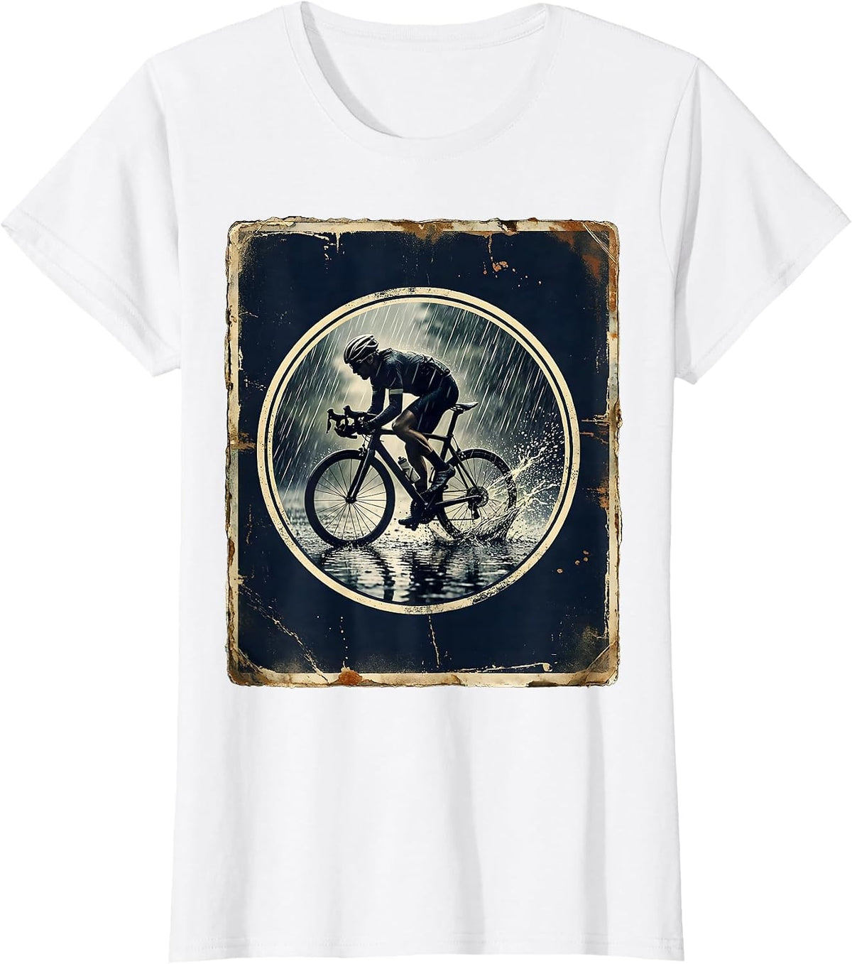 Night Rain Cyclist Racing Through Storm T-Shirt - White