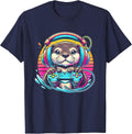 Otter Funny Video Game Controller T-Shirt - Navy Blue