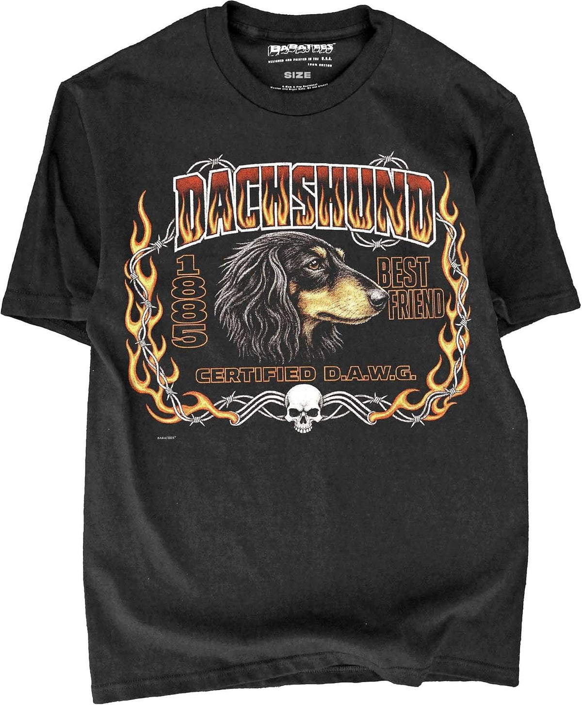 BABATEES Longhaired Dachshund - U.S.A. Brand Cotton Black Tshirt - Longhaired Dachshund 61k